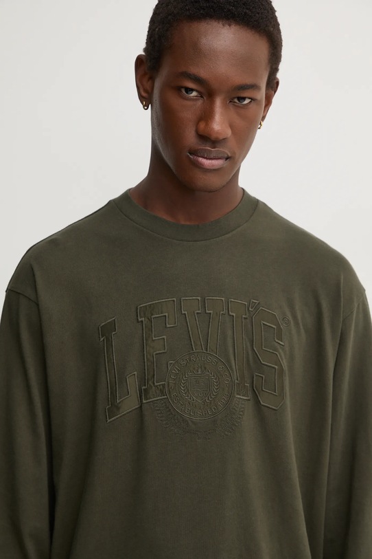 Bavlněné tričko s dlouhým rukávem Levi's zelená A6145