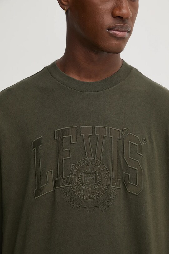 Bavlněné tričko s dlouhým rukávem Levi's A6145 zelená