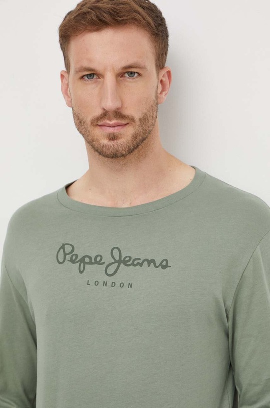 Bavlněné tričko Pepe Jeans EGGO LONG N potisk zelená PM508209