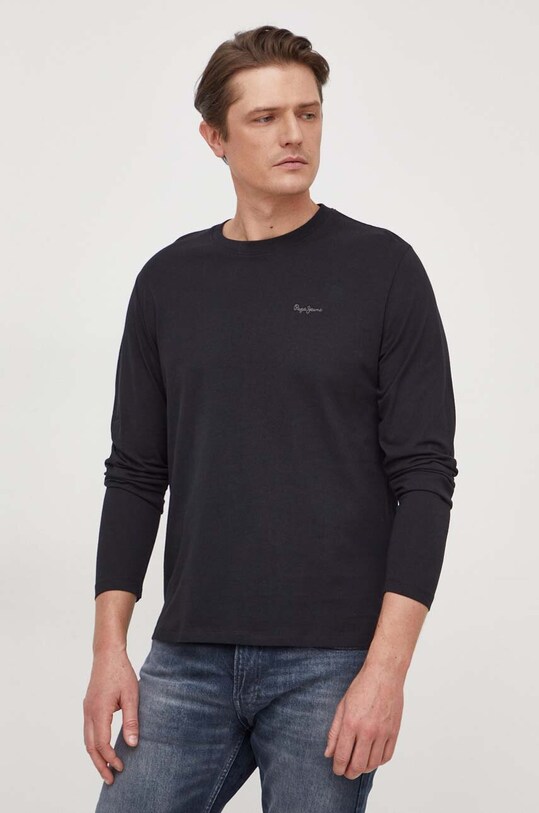 Бавовняний лонгслів Pepe Jeans CONNOR LONG. бавовна чорний PM509219