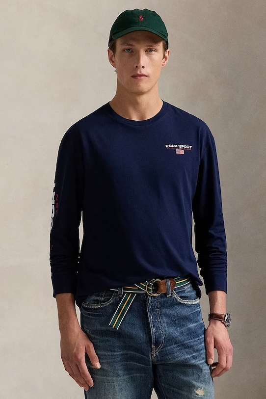 Ρούχα Βαμβακερή μπλούζα με μακριά μανίκια Polo Ralph Lauren 710814128 σκούρο μπλε