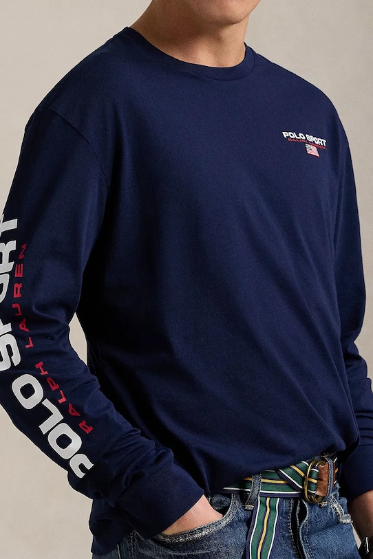 Βαμβακερή μπλούζα με μακριά μανίκια Polo Ralph Lauren σκούρο μπλε 710814128