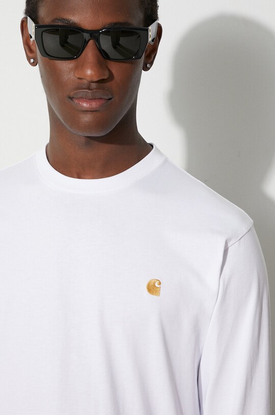 Памучна блуза с дълги ръкави Carhartt WIP Longsleeve Chase T-Shirt I026392.00RXX бял