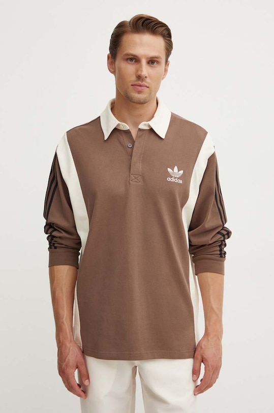 Хлопковый лонгслив adidas Originals цвет коричневый с аппликацией ...