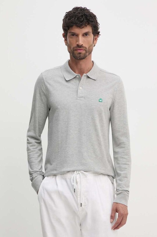 Bavlnené tričko s dlhým rukávom United Colors of Benetton jednofarebný sivá 3089J3204