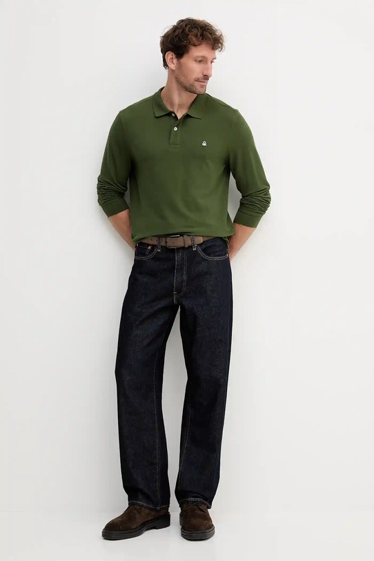 United Colors of Benetton longsleeve din bumbac 3089J3204 verde AW25