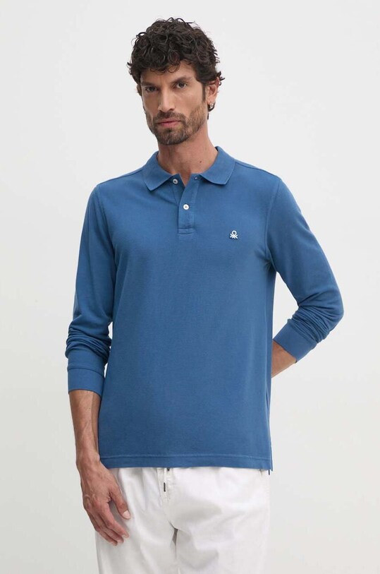 United Colors of Benetton longsleeve din bumbac albastru 3089J3204
