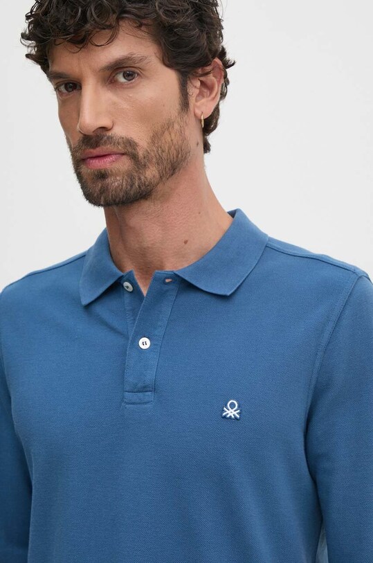 United Colors of Benetton longsleeve din bumbac albastru 3089J3204
