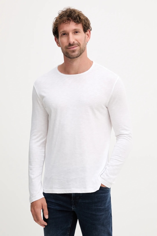 United Colors of Benetton longsleeve din bumbac uni alb 3JE1J19A9