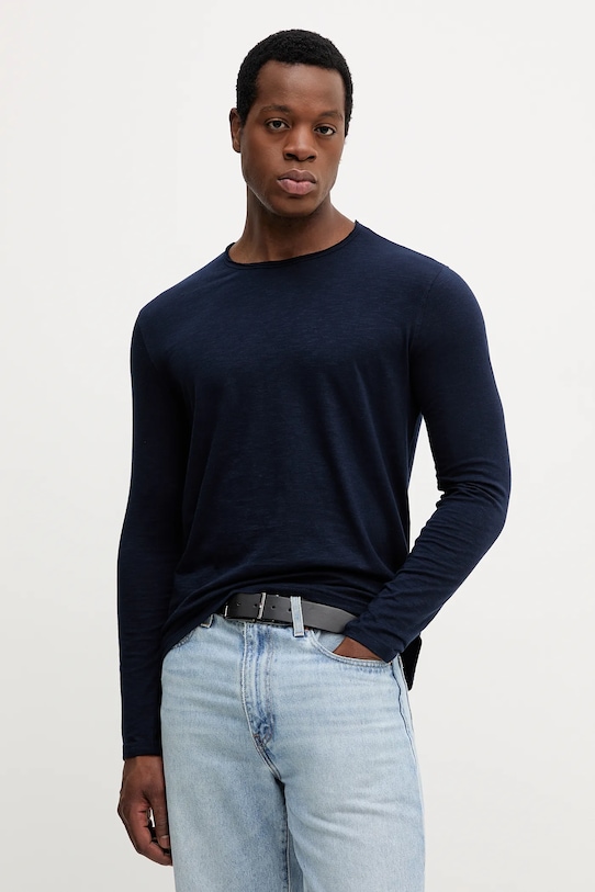 United Colors of Benetton longsleeve din bumbac uni bleumarin 3JE1J19A9