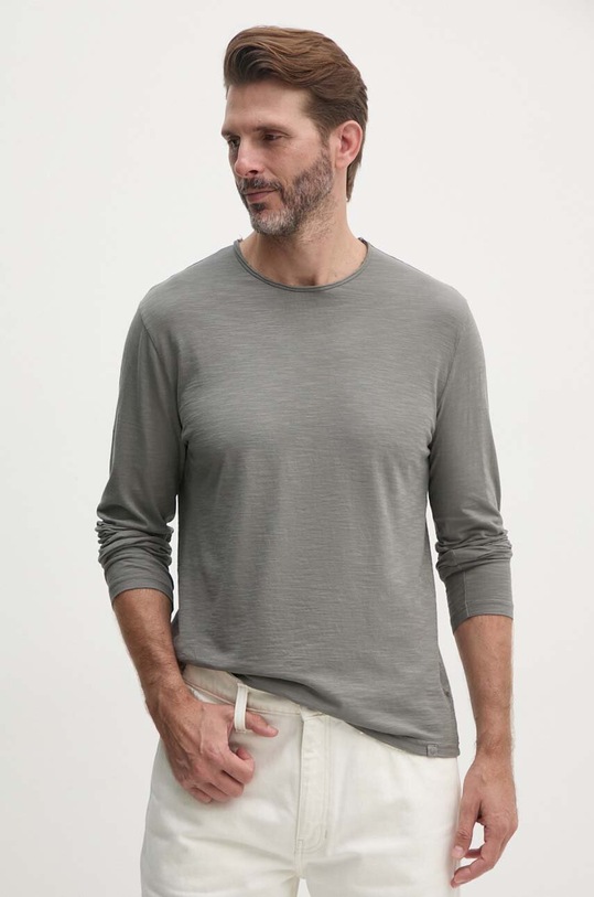 Bavlněné tričko s dlouhým rukávem United Colors of Benetton šedá 3JE1J19A9