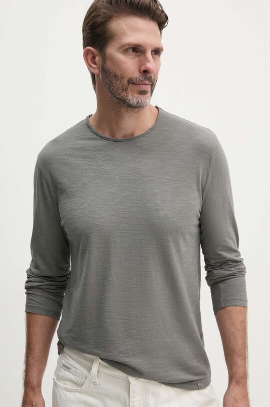 Bavlněné tričko s dlouhým rukávem United Colors of Benetton šedá 3JE1J19A9