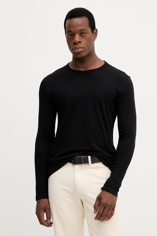 United Colors of Benetton longsleeve din bumbac uni negru 3JE1J19A9