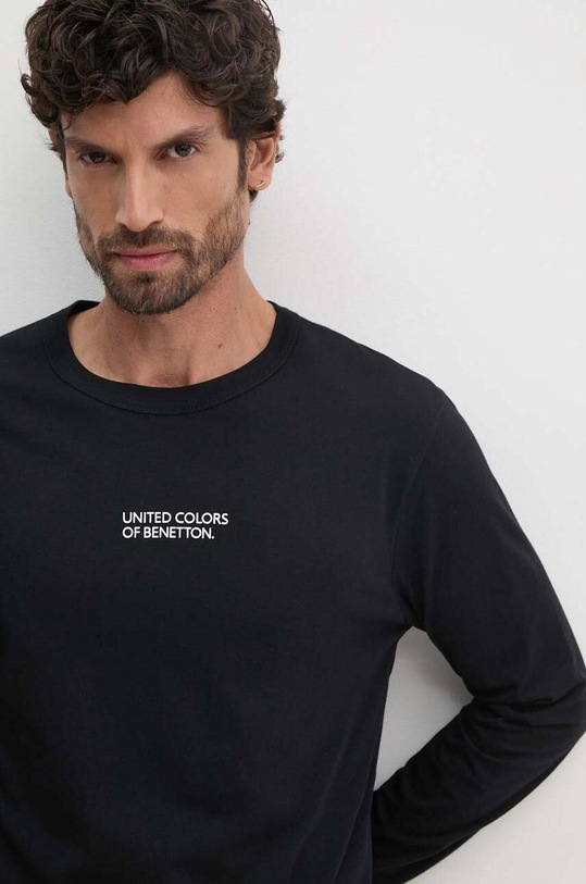 United Colors of Benetton longsleeve bawełniany lounge czarny 30964M017