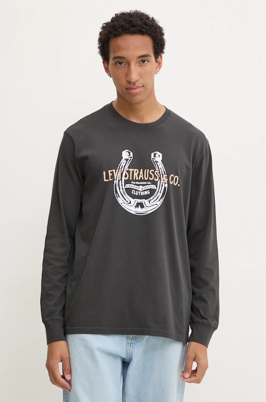 Βαμβακερή μπλούζα με μακριά μανίκια Levi's στάμπα γκρί 16139