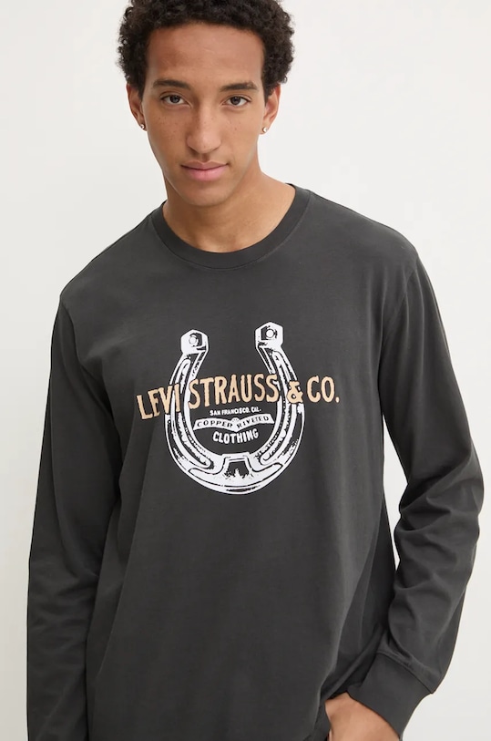 Βαμβακερή μπλούζα με μακριά μανίκια Levi's γκρί 16139