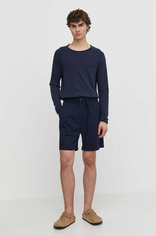 Хлопковый лонгслив American Vintage MSON24GE24 тёмно-синий SS25