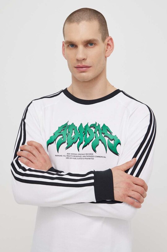 adidas Originals longsleeve din bumbac Flames print alb IS2917