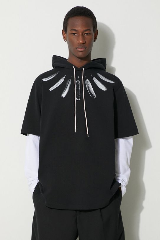 Pamučna dukserica Marcelo Burlon Collar Feathers Dbl Sleeves print crna CMAB044S24JER0021001