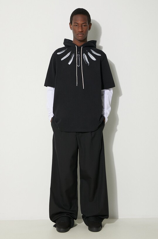 Хлопковая кофта Marcelo Burlon Collar Feathers Dbl Sleeves CMAB044S24JER0021001 чёрный SS24