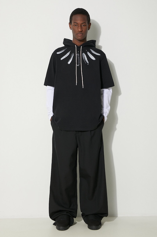Pamučna dukserica Marcelo Burlon Collar Feathers Dbl Sleeves CMAB044S24JER0021001 crna SS24