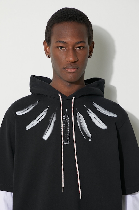 Pamučna dukserica Marcelo Burlon Collar Feathers Dbl Sleeves CMAB044S24JER0021001 crna