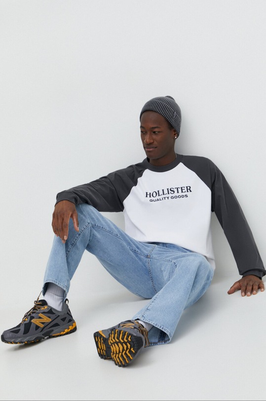 Βαμβακερή μπλούζα με μακριά μανίκια Hollister Co. βαμβάκι γκρί KI323.4007.901