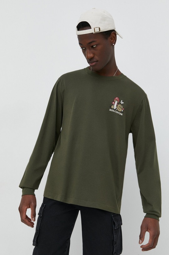 Ρούχα Βαμβακερή μπλούζα με μακριά μανίκια Hollister Co. KI323.4037.330 πράσινο