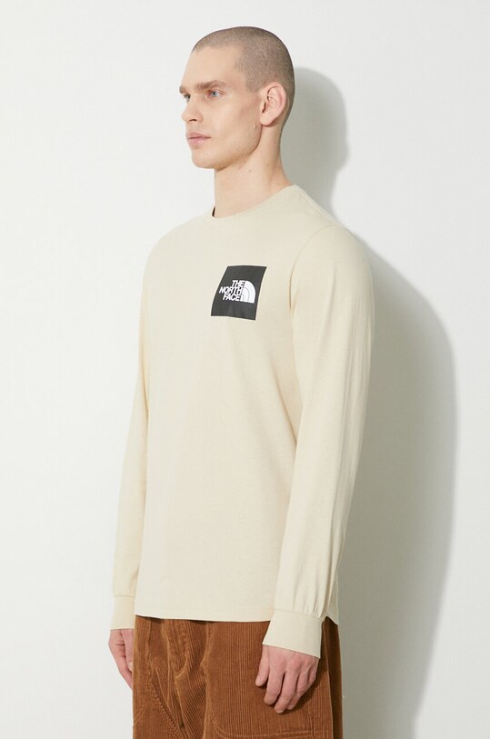 Βαμβακερή μπλούζα με μακριά μανίκια The North Face M L/S Fine Tee μπεζ NF0A87NC3X41