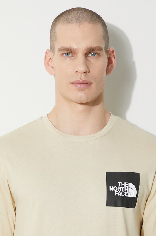 Βαμβακερή μπλούζα με μακριά μανίκια The North Face M L/S Fine Tee NF0A87NC3X41 μπεζ