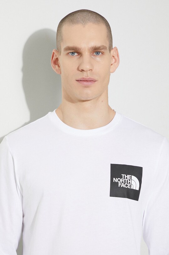 Βαμβακερή μπλούζα με μακριά μανίκια The North Face M L/S Fine Tee NF0A87NCFN41 λευκό