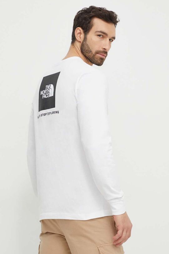 Bavlněné tričko s dlouhým rukávem The North Face M L/S Redbox Tee potisk béžová NF0A87NNFN41