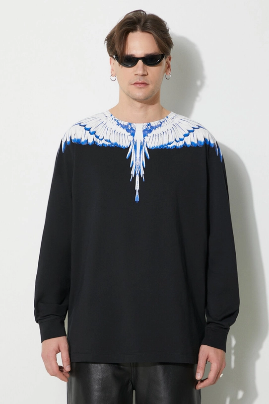 Памучна блуза с дълги ръкави Marcelo Burlon Icon Wings Regular свободна черен CMAB007C99JER0011001