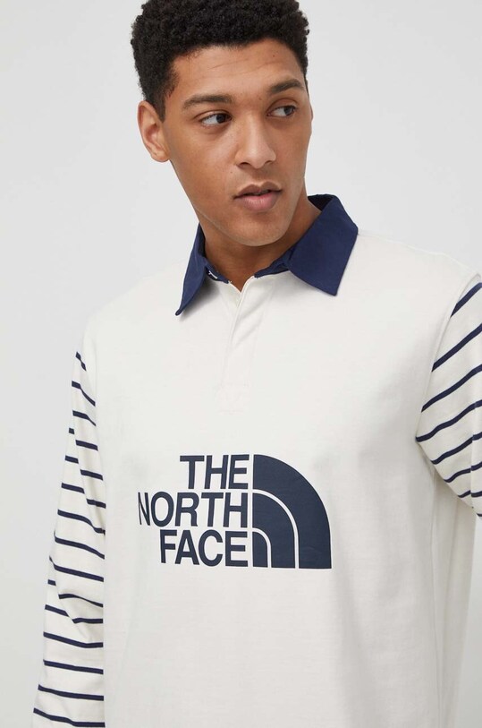 The North Face longsleeve bawełniany nadruk beżowy NF0A8704SVO1