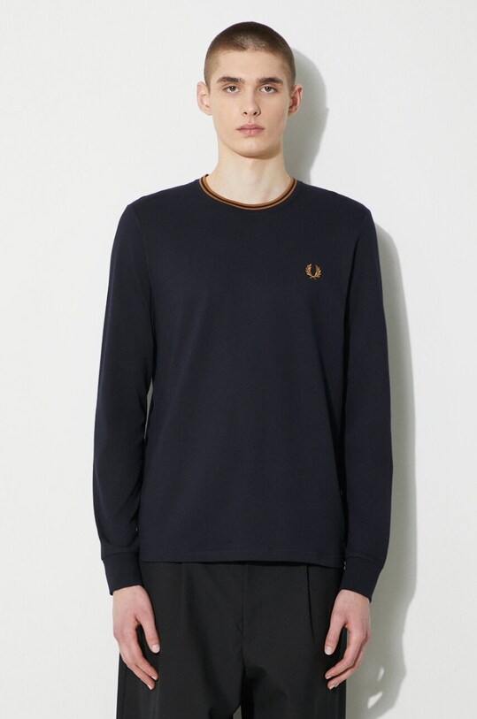 Fred Perry cotton longsleeve top Twin Tipped T-Shirt regular navy M9602.M68