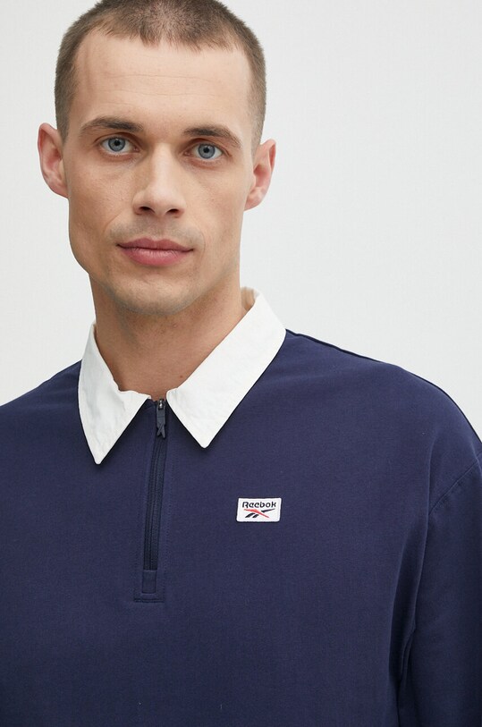 Reebok longsleeve din bumbac Court Sport bleumarin 100075580