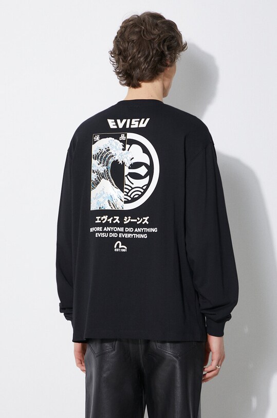 Odzież Evisu longsleeve bawełniany Seagull + Kamon & Wave Print LS Tee 2ESHTM4TL7063 czarny