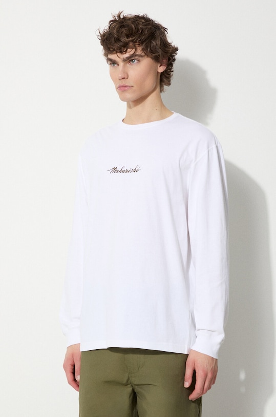 Bavlnené tričko s dlhým rukávom Maharishi Dragon Bamboo biela 5080.WHITE