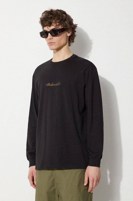 Maharishi longsleeve din bumbac Dragon Bamboo negru 5080.BLACK