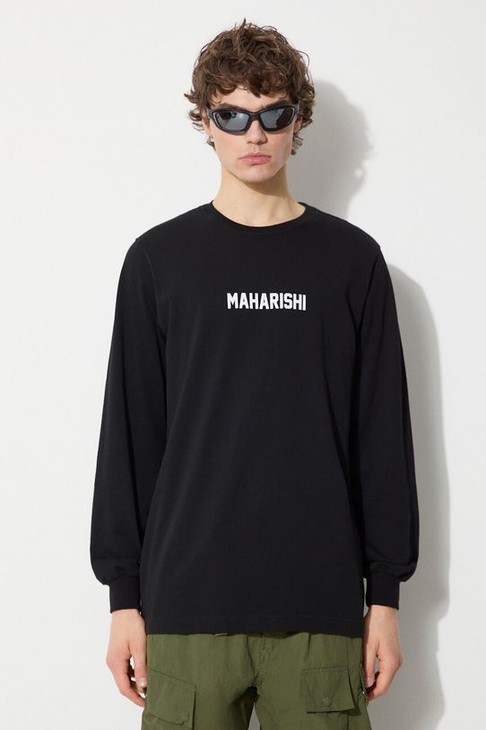 Maharishi longsleeve bawełniany Woodblock Dragon nadruk czarny 1277.BLACK