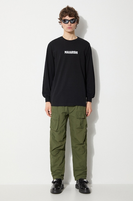 Maharishi longsleeve bawełniany Woodblock Dragon 1277.BLACK czarny SS24