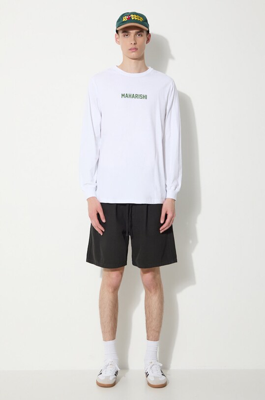 Maharishi longsleeve din bumbac Woodblock Dragon L/S 1277.WHITE alb SS24