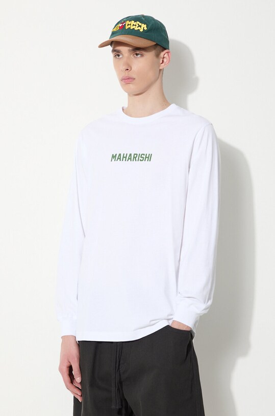 Maharishi longsleeve din bumbac Woodblock Dragon L/S alb 1277.WHITE