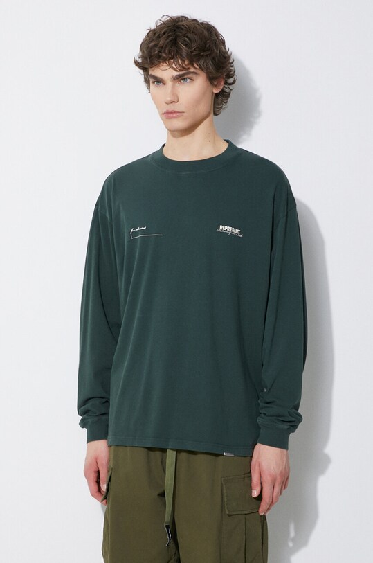 Represent cotton longsleeve top Patron Of The Club relaxed green MLM4276.386
