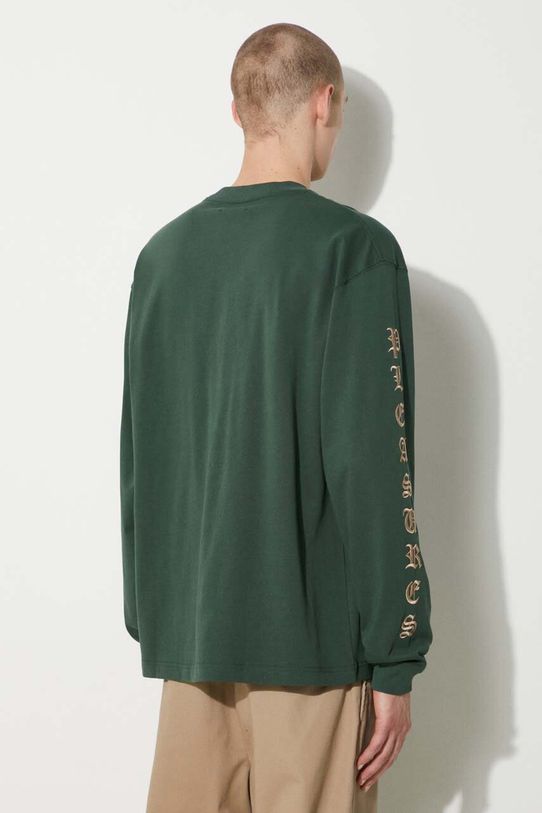 Βαμβακερή μπλούζα με μακριά μανίκια PLEASURES Oe Long Sleeve P24SU008.GREEN πράσινο SS24