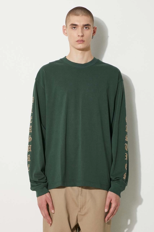 Bavlněné tričko s dlouhým rukávem PLEASURES Oe Long Sleeve zelená P24SU008.GREEN