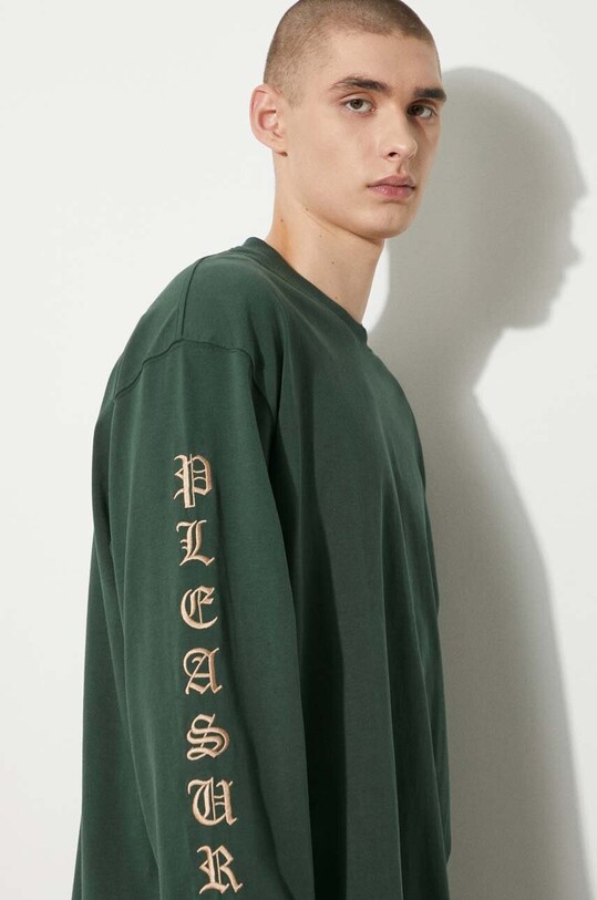 Bavlnené tričko s dlhým rukávom PLEASURES Oe Long Sleeve P24SU008.GREEN zelená