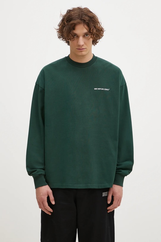 Pamučna majica dugih rukava MKI MIYUKI ZOKU Uniform Long Sleeve Tee relaxed zelena UNIFORM.LONG.SLEEVE.TEE