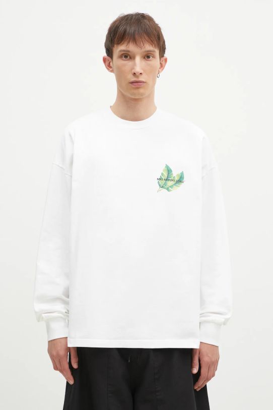 MKI MIYUKI ZOKU longsleeve din bumbac Leaf Long Sleeve Tee print alb LEAF.LONG.SLEEVE.TEE