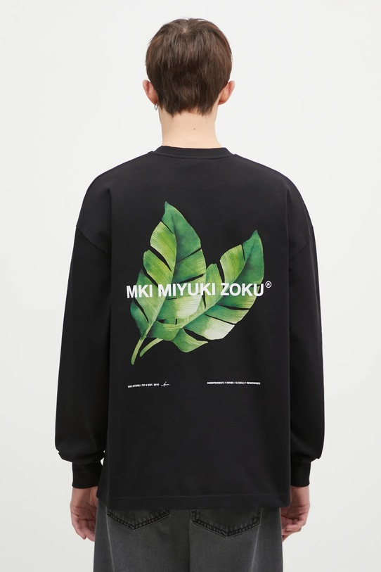 Bavlnené tričko s dlhým rukávom MKI MIYUKI ZOKU Leaf Long Sleeve Tee relaxed čierna LEAF.LONG.SLEEVE.TEE